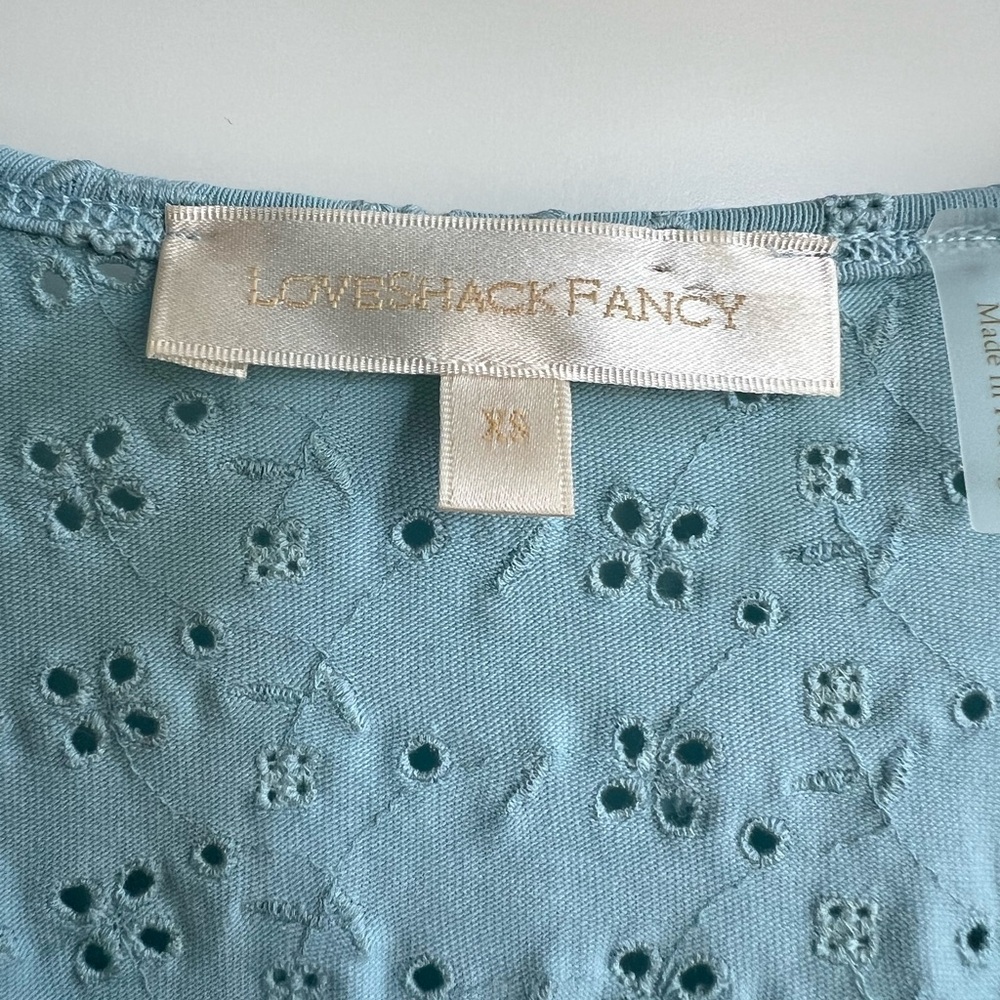 Loveshackfancy Light Blue Eyelet Button-Up Top - image 2